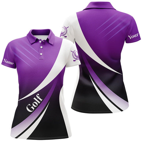 Max Corners Purple And White Tournament Golf Jersey Customized Name 3D Golf Polo Shirt For Women