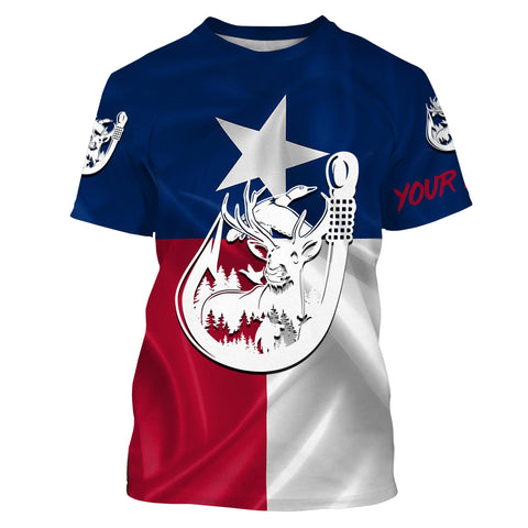 Maxcorners TX Texas Fishing Hunting Flag deer duck Fish hook Custom sun protection fishing shirts for adult, ki LM2608