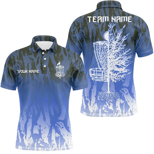 Maxcorners Disc golf basket blue camo Men disc golf polo shirts custom disc golf jerseys team shirts for men MT0510