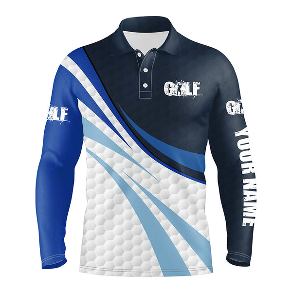 Maxcorner Customized Name Blue And White Golf Balls 3D Polo Shirt