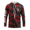 Maxcorners Bass fishing Red camouflage Custom Name Long sleeve, Long Sleeve Hooded Fishing Shirt - LM0201