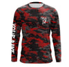 Maxcorners Bass fishing Red camouflage Custom Name Long sleeve, Long Sleeve Hooded Fishing Shirt - LM0201