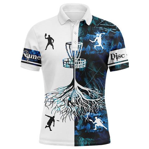 Maxcorners Mens disc golf polo shirts blue camo custom name disc golf team shirt, disc golf gifts MT0510