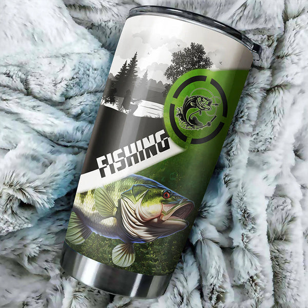 Maxcorners Largemouth Bass Fishing green camo Stainless Steel Fishing Tumbler Customize Name