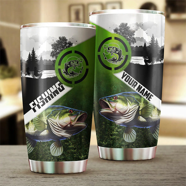 Maxcorners Largemouth Bass Fishing green camo Stainless Steel Fishing Tumbler Customize Name