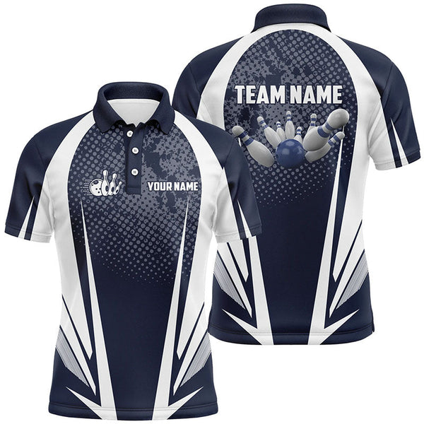 Maxcorners Bowling Ball And Pins Navy And White Customized Name And Team Name 3D Shirt