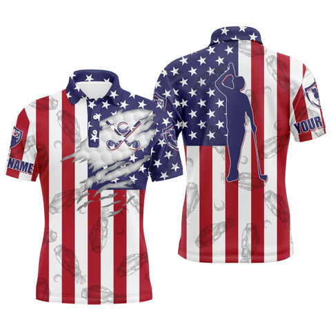 Maxcorner Customized Name Golf American Flag Patriotic 3D Polo Shirt