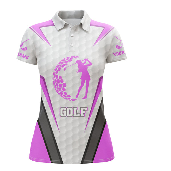 Maxcorners Pink White Women's Golf Polo T-Shirts Custom Name Sports Golf Short Sleeve Shirt Quick Dry