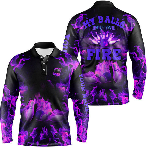 Maxcorners Purple Flame Bowling Customized Name And Team Name 3D Shirt