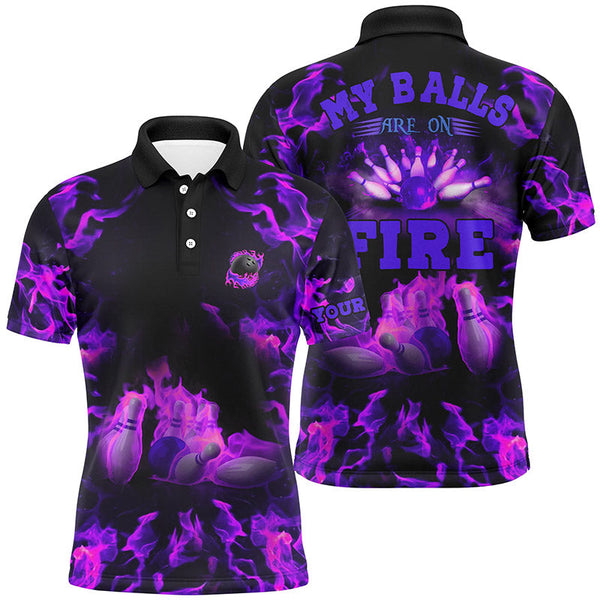 Maxcorners Purple Flame Bowling Customized Name And Team Name 3D Shirt