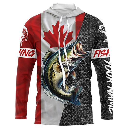 Maxcorners Custom Canadian Flag Bass Fishing Jerseys, Bass patriotic performance Fishing Shirts | Long sleeve LM0201