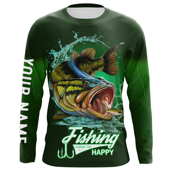 Maxcorners Customized Name Fishing Makes Me Happy Bass Fishing 3D Shirts