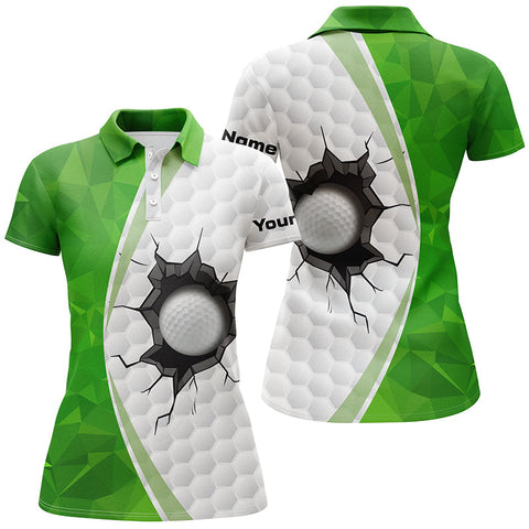 Maxcorners Green White Golf Ball Pattern Women Golf Polo Shirts Custom Ladies Golf Shirts