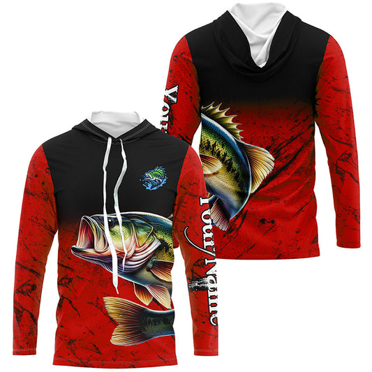 Maxcorners Custom red Largemouth Bass Fishing Jerseys, personalized bass fishing tournament Long sleeve shirt LM0201