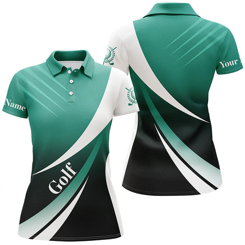 Max Corners Green And White Golf Jersey Customized Name 3D Golf Polo Shirt For Women