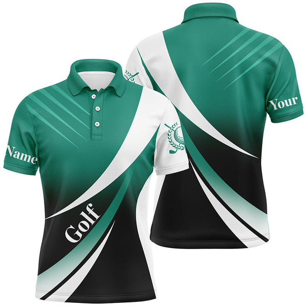 Maxcorner Customized Name Green And White Golf 3D Polo Shirt