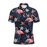 Maxcorners Golf Tropical Birds Pink Flamingo Dark Blue Palm Customized Name 3D Polo Shirt Unisex