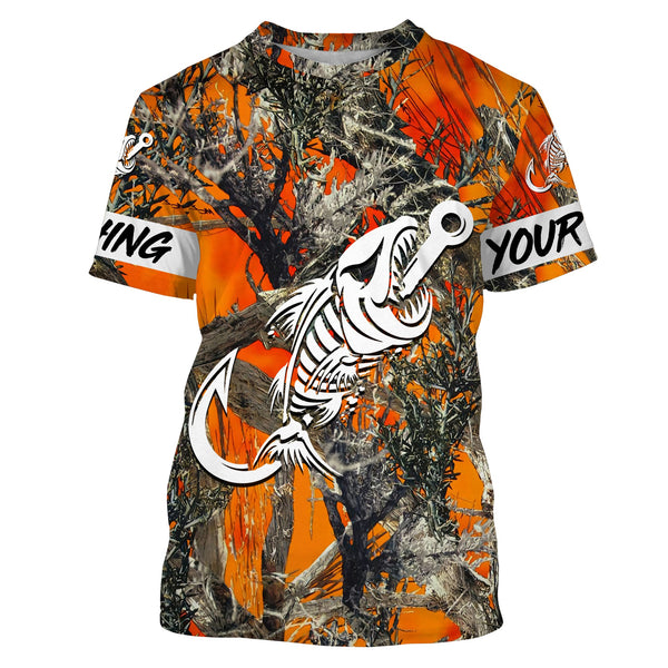 Maxcorners Orange Camo Fishing Customize Name 3D Shirts