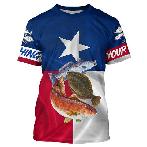 Maxcorners Redfish Trout Flounder Texas Slam Flag Fishing 3D Shirts Customize Name