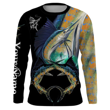 Maxcorners Sailfish saltwater fishing Customize Name UV protection quick dry UPF 30+ long sleeves fishing shirts,gifts for fishing lover LM2408