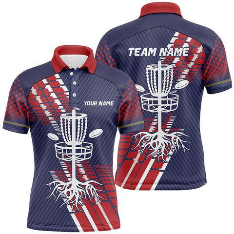 Maxcorners Red, white and blue Mens disc golf polo shirts custom team disc golf basket jerseys, disc golf gifts MT0510
