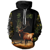 Maxcorners Elk Hunting Green tree Camo 3D All Over print shirts personalized hunting apparel for Elk hunters LM2608