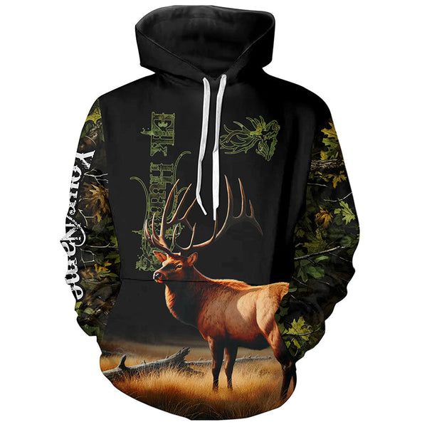 Maxcorners Elk Hunting Green tree Camo 3D All Over print shirts personalized hunting apparel for Elk hunters LM2608