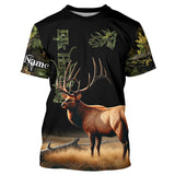 Maxcorners Elk Hunting Green tree Camo 3D All Over print shirts personalized hunting apparel for Elk hunters LM2608
