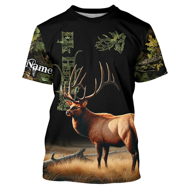 Maxcorners Elk Hunting Green tree Camo 3D All Over print shirts personalized hunting apparel for Elk hunters LM2608