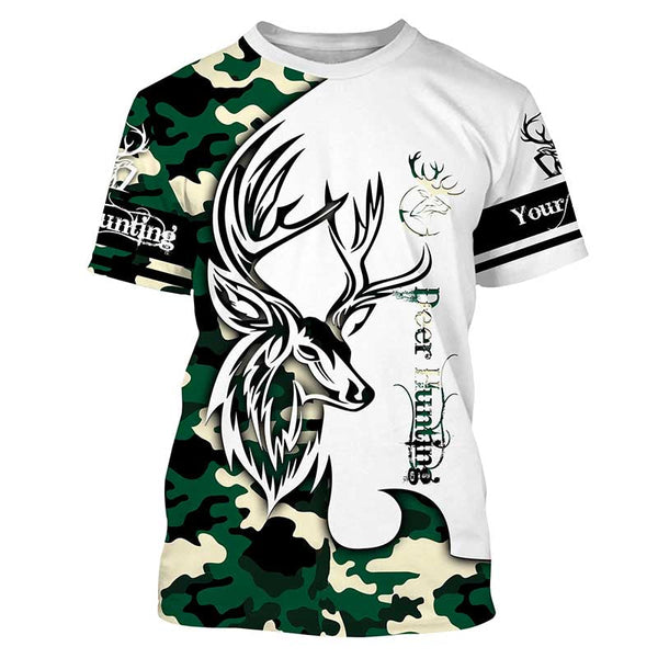 Maxcorners Deer hunting tattoos green camo custom name all over print hunting Shirts - Hunting gifts for him LM2608