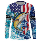 Maxcorners Tuna fishing American flag blue sea camo Custom sun protection long sleeve fishing shirts for men LM2408