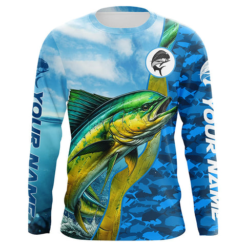 Maxcorners Mahi mahi saltwater fishing Custom sea blue camo UV Protection Fishing shirts, Dorado fishing Jerseys LM2408