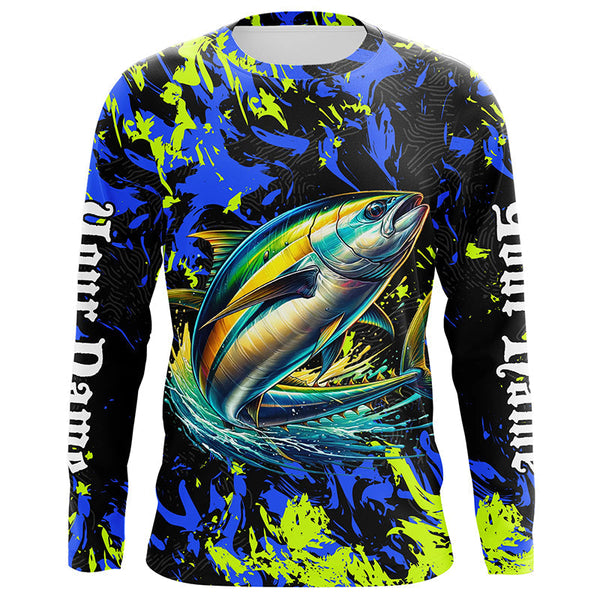 Maxcorners Tuna fishing green blue camo Custom UV protection performance long sleeve fishing shirt jerseys LM2408