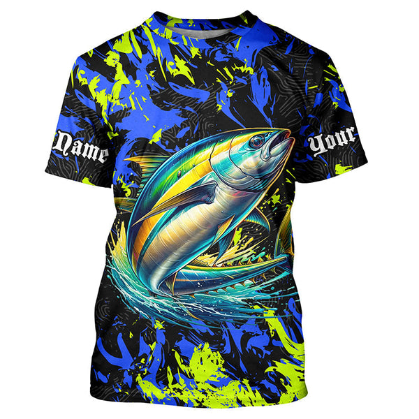 Maxcorners Tuna fishing green blue camo Custom UV protection performance long sleeve fishing shirt jerseys LM2408