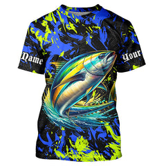 Maxcorners Tuna fishing green blue camo Custom UV protection performance long sleeve fishing shirt jerseys LM2408