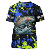 Maxcorners Rainbow trout fishing green blue camo Custom UV protection performance long sleeve fishing jerseys MT2108