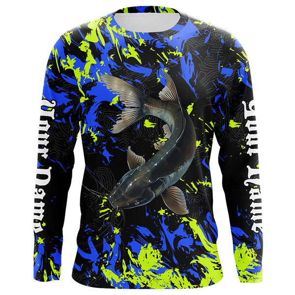 Maxcorners Catfish fishing green blue camo Custom UV protection performance long sleeve fishing jerseys MT2108