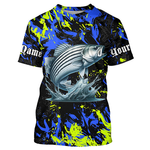 Maxcorners Striped bass fishing green blue camo Custom UV protection performance long sleeve fishing jerseys MT2108