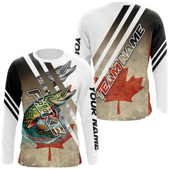 Maxcorners Northern Pike fishing Canadian flag patriotic Custom performance long sleeve fishing tournament jersey MT2108