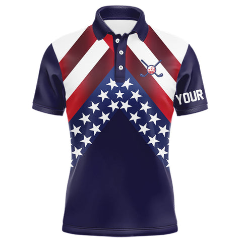 Maxcorners Red, White and Blue American Flag golf polo shirts for men Custom Patriotic mens golf outfit LM0607