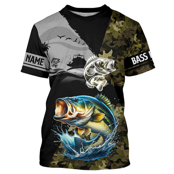 Maxcorners Largemouth Bass Fishing Camo UV protection custom long sleeve fishing apparel, Bass fishing jerseys MT2108
