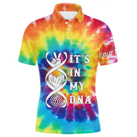 Maxcorners Mens golf polo shirts colorful tie dye pattern custom It's in my DNA peace love golf top for mens MT0708