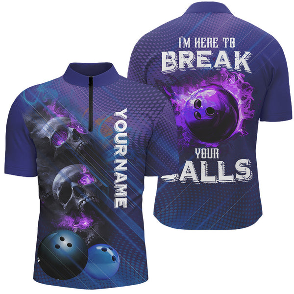 Maxcorners Purple Skull Flame Bowling Jersey Customized Name, Team Name 3D Shirt