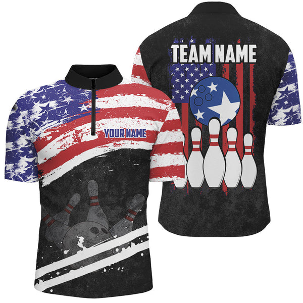 Maxcorners Retro American Flag Bowling Jersey Customized Name, Team Name 3D Shirt