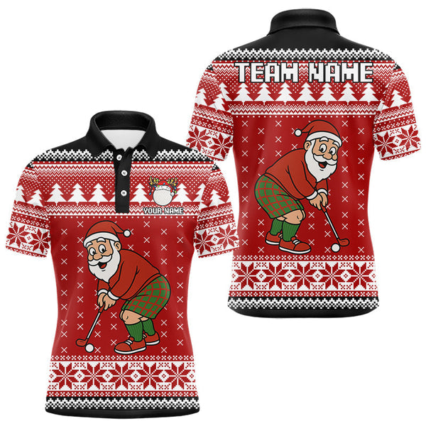 Maxcorners Funny Santa Golf Polo shirts For men Red ugly Christmas pattern Custom mens Christmas golf shirts LM0611