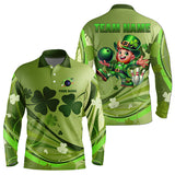 Maxcorners Green Shamrock Lucky Men And Women Bowling Polo Shirts Custom St Patrick Day Team Bowling Shirts