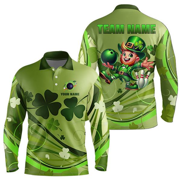 Maxcorners Green Shamrock Lucky Men And Women Bowling Polo Shirts Custom St Patrick Day Team Bowling Shirts