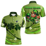 Maxcorners Green Shamrock Lucky Men And Women Bowling Polo Shirts Custom St Patrick Day Team Bowling Shirts