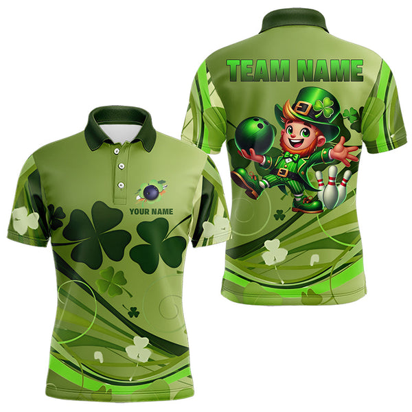 Maxcorners Green Shamrock Lucky Men And Women Bowling Polo Shirts Custom St Patrick Day Team Bowling Shirts