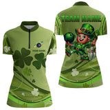 Maxcorners Green Shamrock Lucky Men And Women Bowling Polo Shirts Custom St Patrick Day Team Bowling Shirts